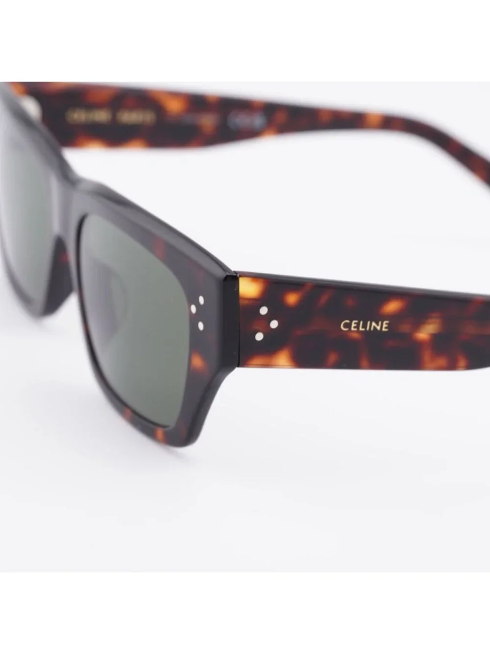 Celine CL40297U 52N Sunglasses Havana Square Frame, Green Lenses